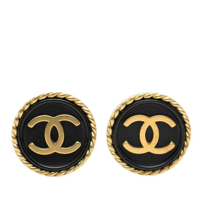 Chanel Vintage Coco Mark Round Gold Black Plated Ladies Chanel
