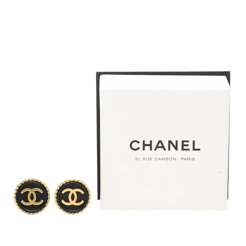 Chanel Vintage Coco Mark Round Gold Black Plated Ladies Chanel
