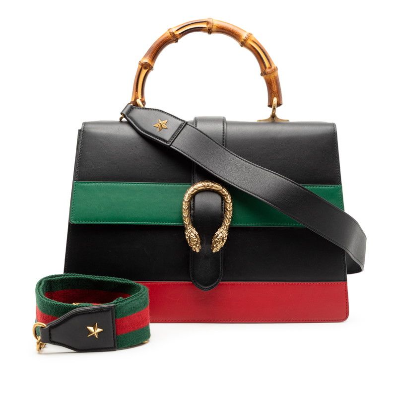 Gucci Bamboo Dionysus Handbag Shoulder Bag 2way 421999 Black Multicolor Leather