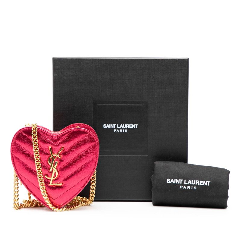 Saint Laurent YSL Logo Heart Pochette Mini Love Crossbody Chain Shoulder Bag