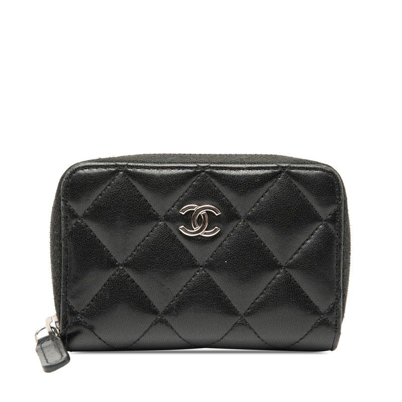 Chanel Matelasse Cocomark Card Case Coin Purse Black Lambskin Ladies Chanel