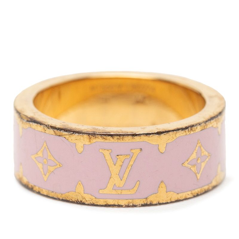Louis Vuitton Monogram Ring Nanogram Enamel Ring Size: M M1566m Gold Pink