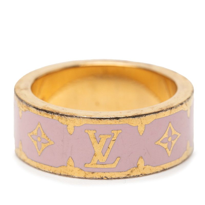 Louis Vuitton Monogram Ring Nanogram Enamel Ring Size: M M1566m Gold Pink