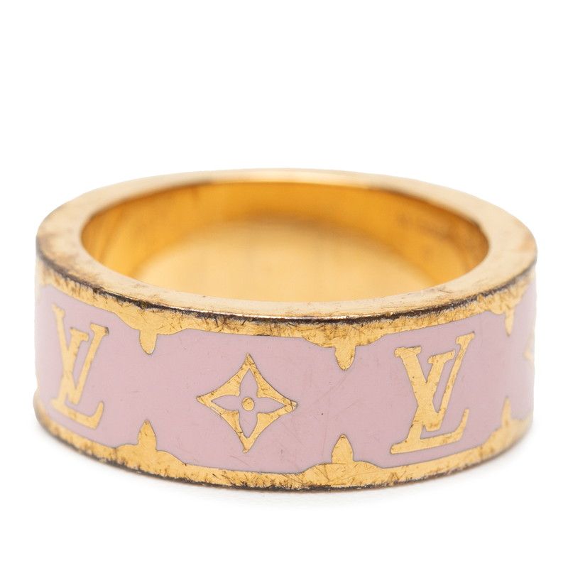 Louis Vuitton Monogram Ring Nanogram Enamel Ring Size: M M1566m Gold Pink