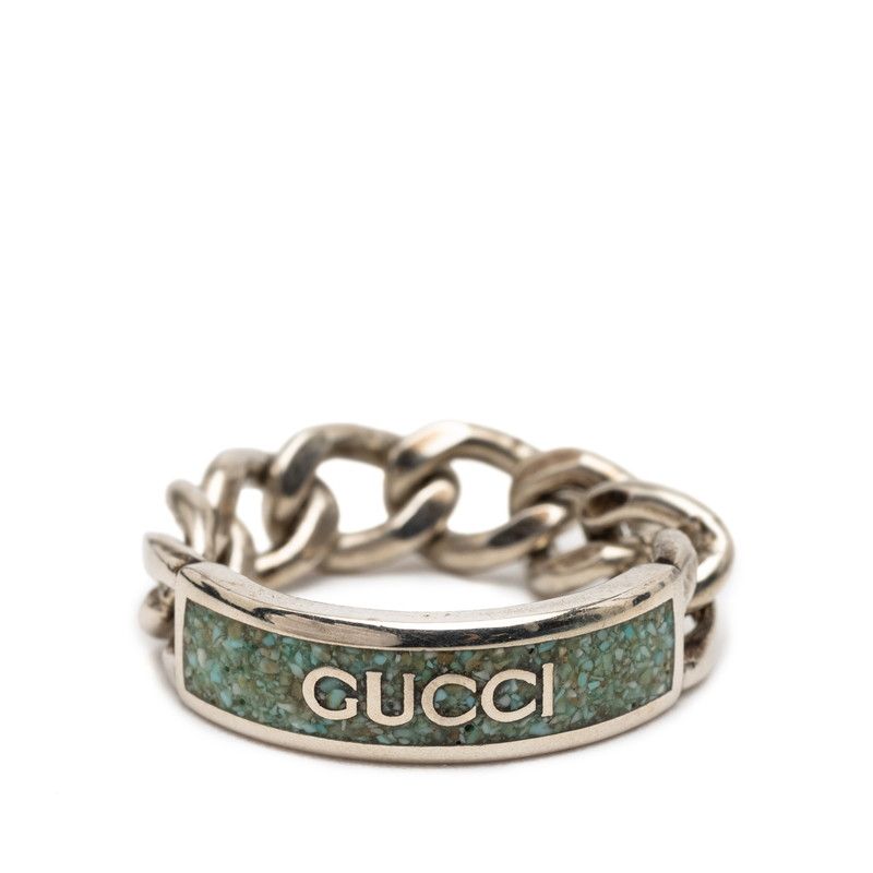 Gucci Golmette Chain Ring #25 Silver Light Blue Sv925 Silver Enamel Men's Gucci