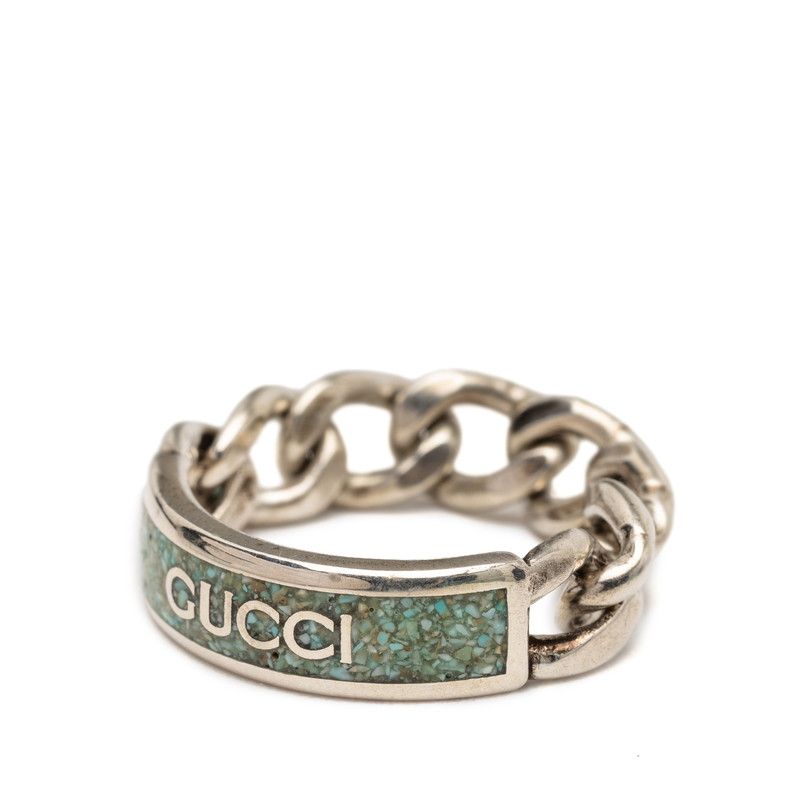 Gucci Golmette Chain Ring #25 Silver Light Blue Sv925 Silver Enamel Men's Gucci