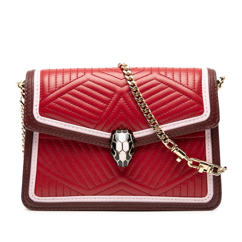 Bvlgari Serpenti Diamond Blast Chain Shoulder Bag Red Leather Women's Bvlgari