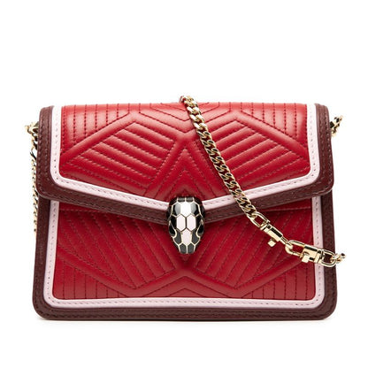 Bvlgari Serpenti Diamond Blast Chain Shoulder Bag Red Leather Women's Bvlgari