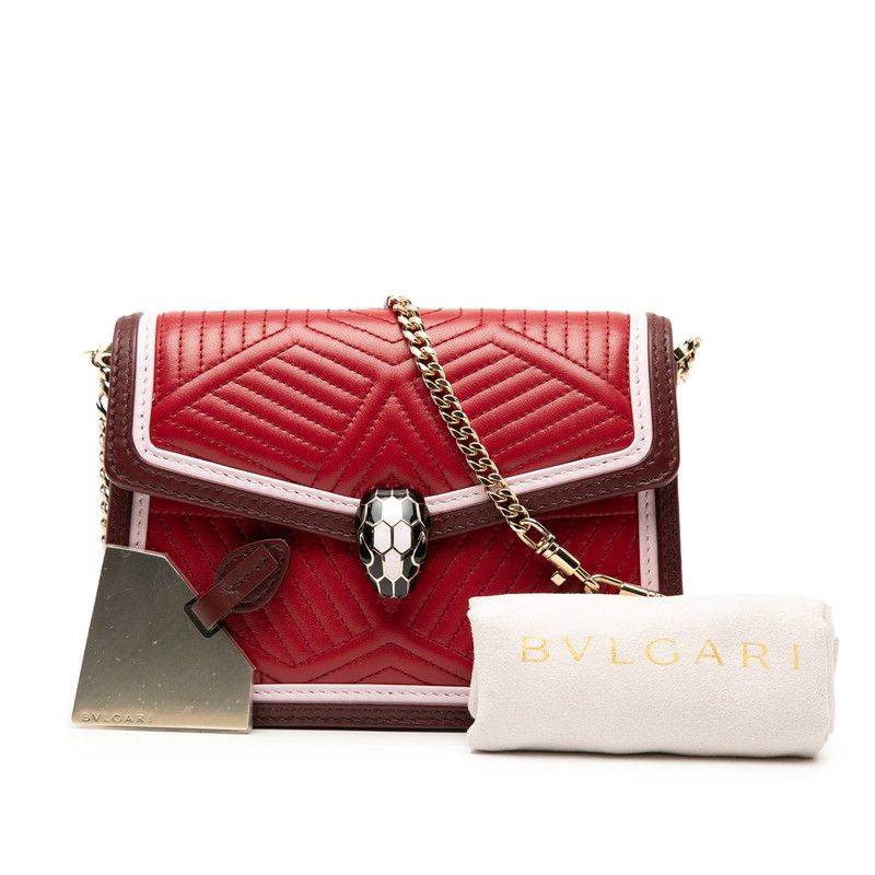 Bvlgari Serpenti Diamond Blast Chain Shoulder Bag Red Leather Women's Bvlgari
