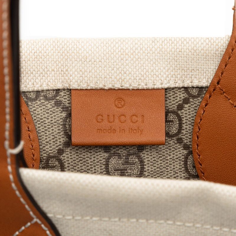 Gucci Logo Print Handbag Tote Bag 772144 Ivory Brown Canvas Leather Women's