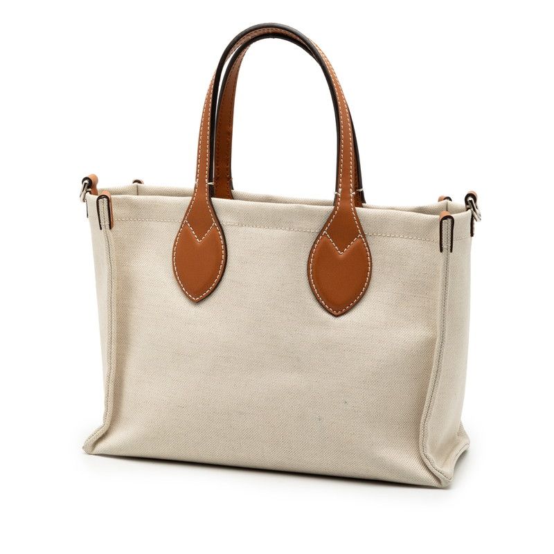 Gucci Logo Print Handbag Tote Bag 772144 Ivory Brown Canvas Leather Women's