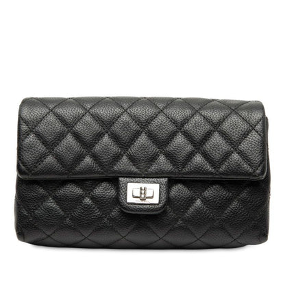 Chanel 2.55 Matelasse Pouch Clutch Bag Black Caviar Skin Women's Chanel