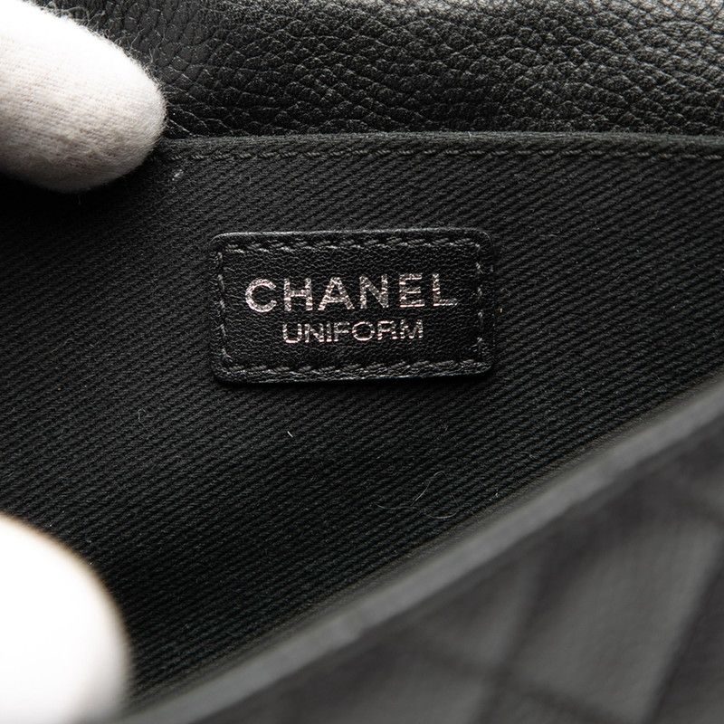 Chanel 2.55 Matelasse Pouch Clutch Bag Black Caviar Skin Women's Chanel