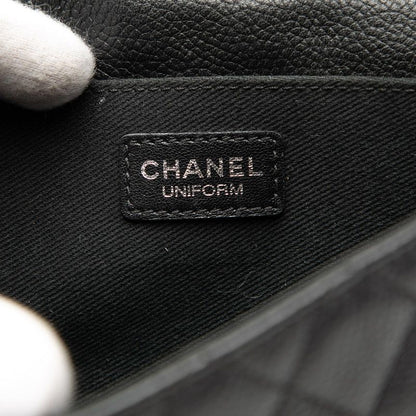 Chanel 2.55 Matelasse Pouch Clutch Bag Black Caviar Skin Women's Chanel