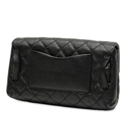 Chanel 2.55 Matelasse Pouch Clutch Bag Black Caviar Skin Women's Chanel