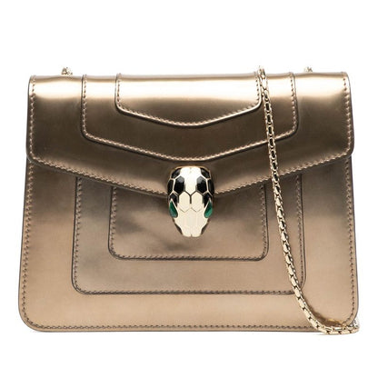 Bvlgari Serpenti Chain Shoulder Bag Bronze Gold Patent Leather Women's Bvlgari