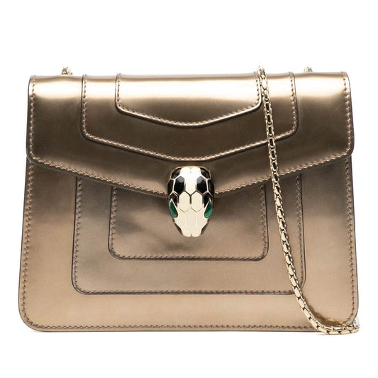 Bvlgari Serpenti Chain Shoulder Bag Bronze Gold Patent Leather Women's Bvlgari