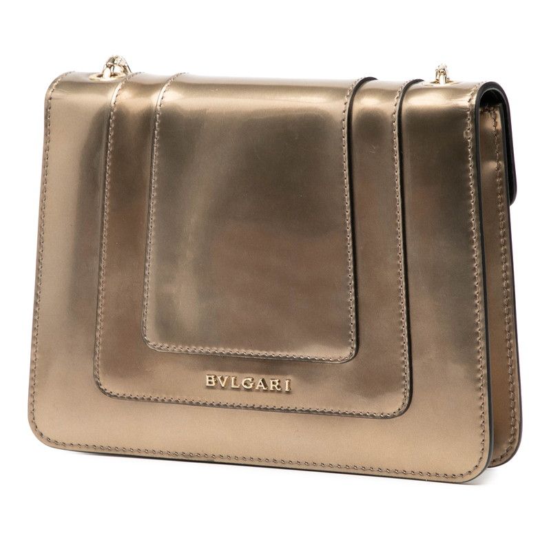 Bvlgari Serpenti Chain Shoulder Bag Bronze Gold Patent Leather Women's Bvlgari