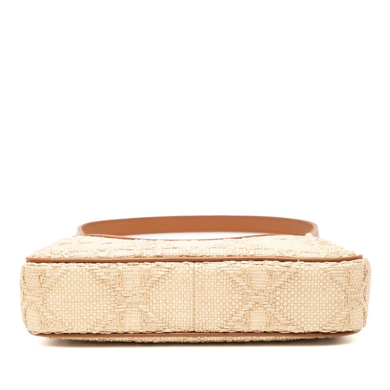 Dior 30 Montaigne Hobo Avenue Chain Handbag Beige Brown Raffia Leather Women's