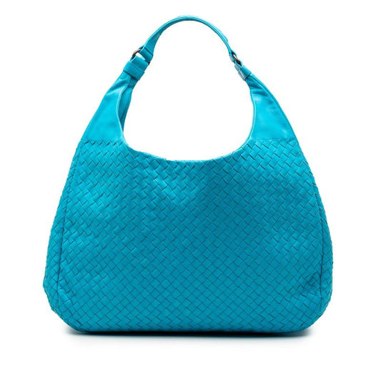 Bottega Veneta Intrecciato Handbag One Shoulder Bag Light Blue Leather Women's
