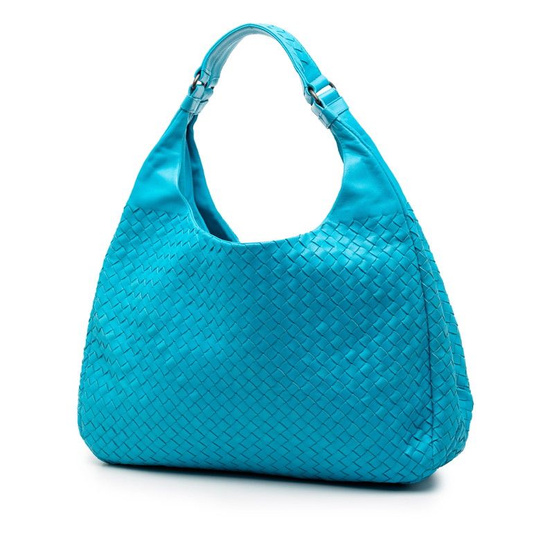 Bottega Veneta Intrecciato Handbag One Shoulder Bag Light Blue Leather Women's