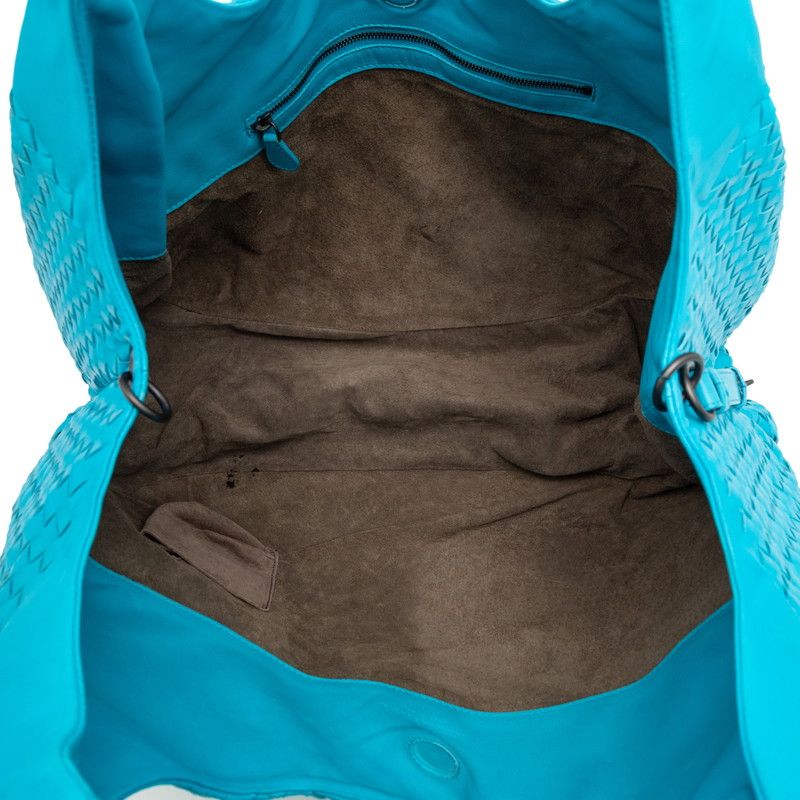 Bottega Veneta Intrecciato Handbag One Shoulder Bag Light Blue Leather Women's