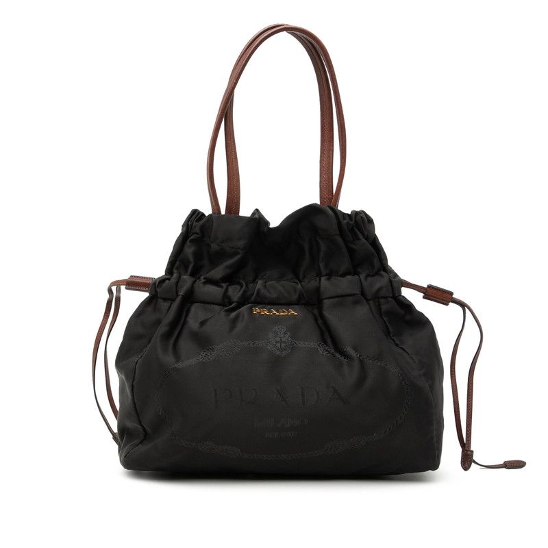 Prada Logo - Tote Bag Handbag Black Brown Nylon Leather Women's Prada