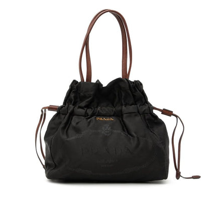 Prada Logo - Tote Bag Handbag Black Brown Nylon Leather Women's Prada