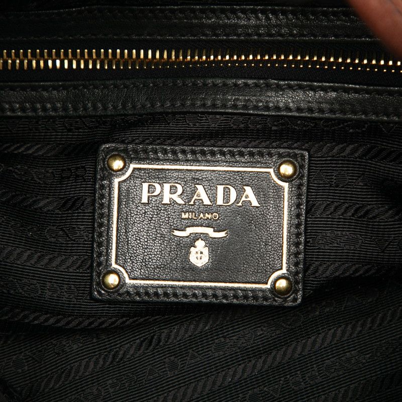 Prada Logo - Tote Bag Handbag Black Brown Nylon Leather Women's Prada