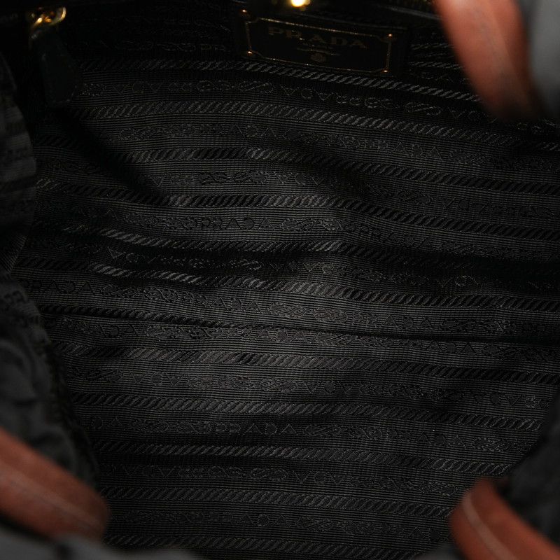 Prada Logo - Tote Bag Handbag Black Brown Nylon Leather Women's Prada