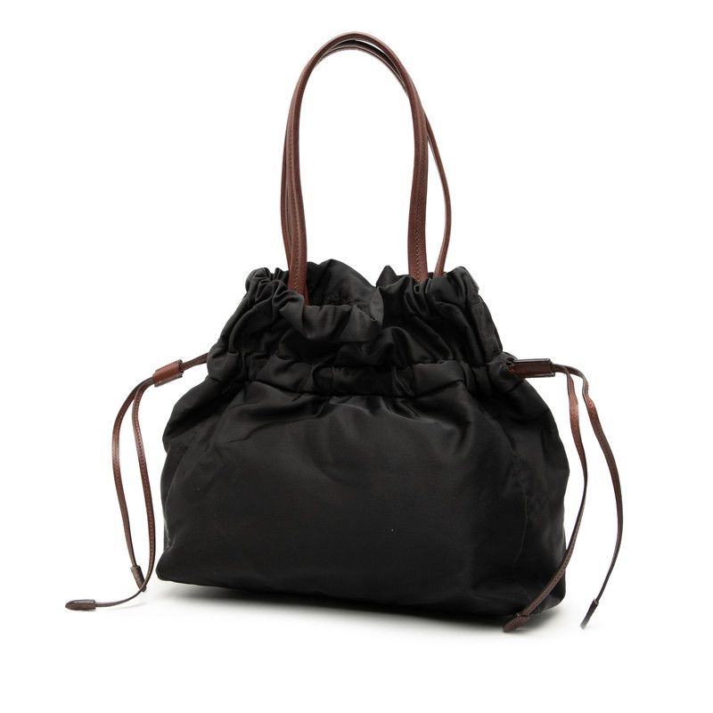 Prada Logo - Tote Bag Handbag Black Brown Nylon Leather Women's Prada
