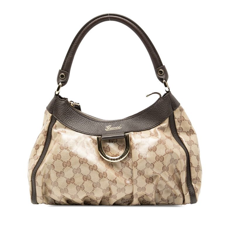 Gucci GG Crystal Abbey One Shoulder Bag Handbag 265692 Beige Brown PVC Leather