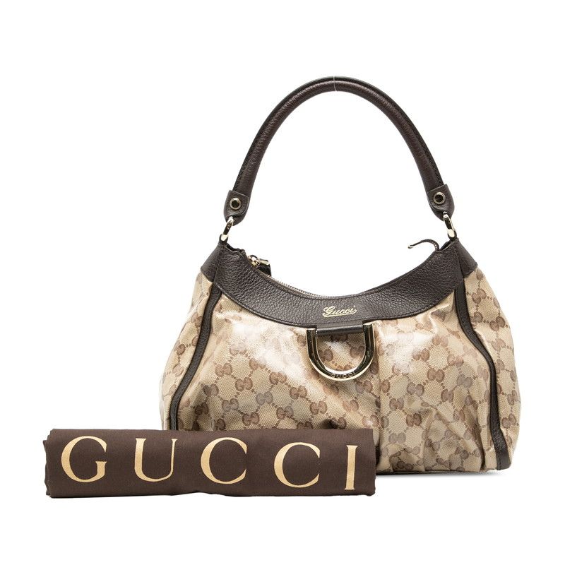 Gucci GG Crystal Abbey One Shoulder Bag Handbag 265692 Beige Brown PVC Leather