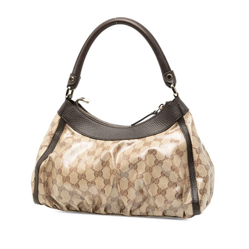 Gucci GG Crystal Abbey One Shoulder Bag Handbag 265692 Beige Brown PVC Leather