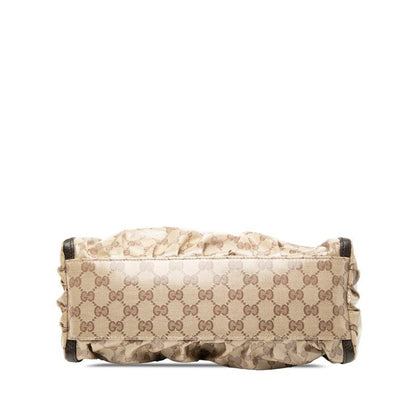 Gucci GG Crystal Abbey One Shoulder Bag Handbag 265692 Beige Brown PVC Leather