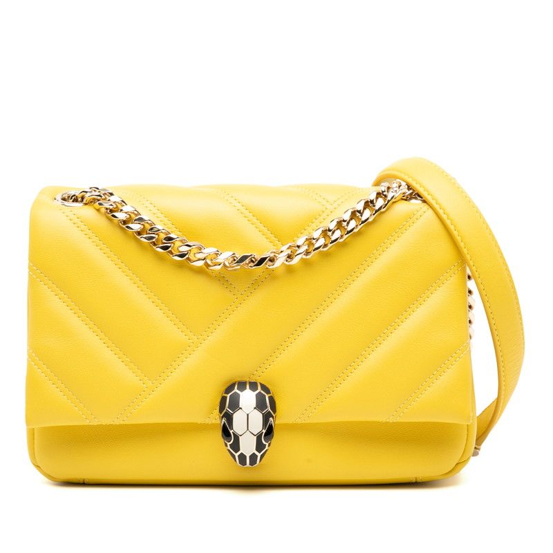 Bvlgari Serpenti Cabochon Chain Shoulder Bag Yellow Leather Women's Bvlgari