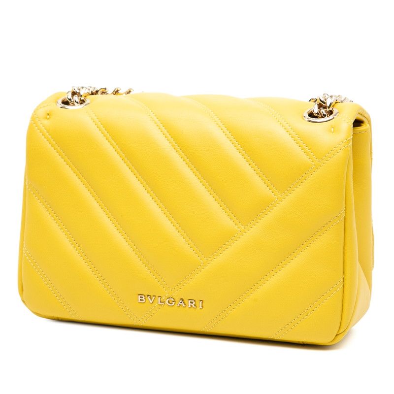 Bvlgari Serpenti Cabochon Chain Shoulder Bag Yellow Leather Women's Bvlgari