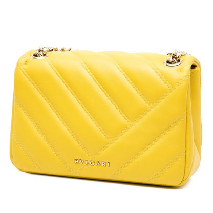 Bvlgari Serpenti Cabochon Chain Shoulder Bag Yellow Leather Women's Bvlgari