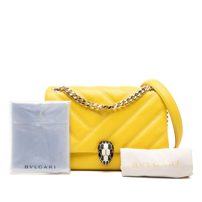 Bvlgari Serpenti Cabochon Chain Shoulder Bag Yellow Leather Women's Bvlgari