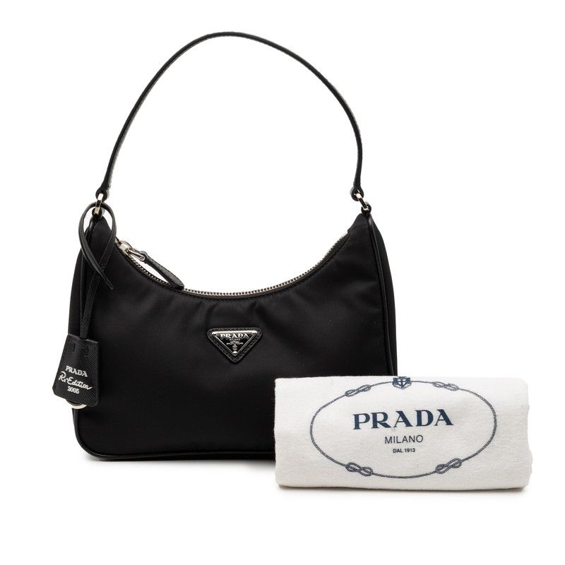 Prada Triangle Logo Plate Re-Edition 2005 Handbag One Shoulder Bag Black Nylon