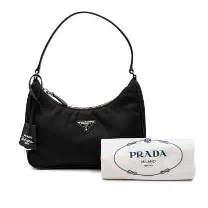Prada Triangle Logo Plate Re-Edition 2005 Handbag One Shoulder Bag Black Nylon