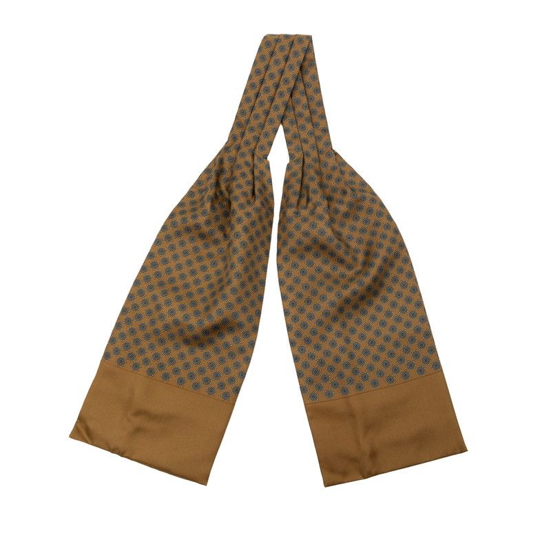 Hermes Ascot Tie Rudder Motif Khaki Blue Silk Men's Hermes