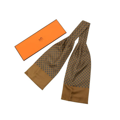 Hermes Ascot Tie Rudder Motif Khaki Blue Silk Men's Hermes