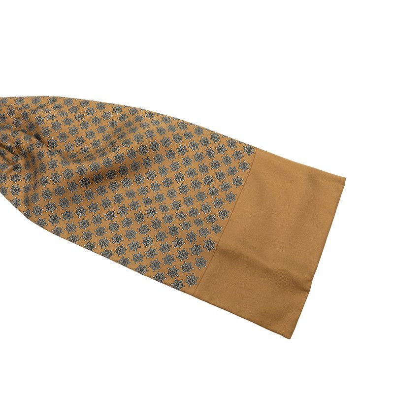 Hermes Ascot Tie Rudder Motif Khaki Blue Silk Men's Hermes