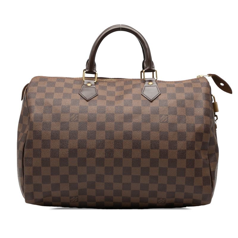 Louis Vuitton Damier Speedy 35 Handbag Boston Bag N41523 Brown PVC Leather