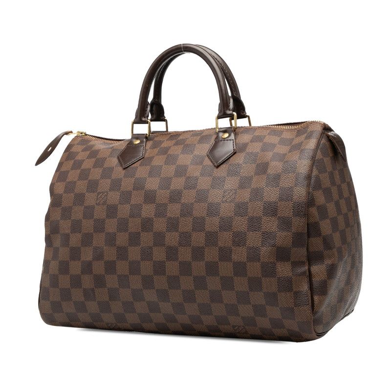Louis Vuitton Damier Speedy 35 Handbag Boston Bag N41523 Brown PVC Leather