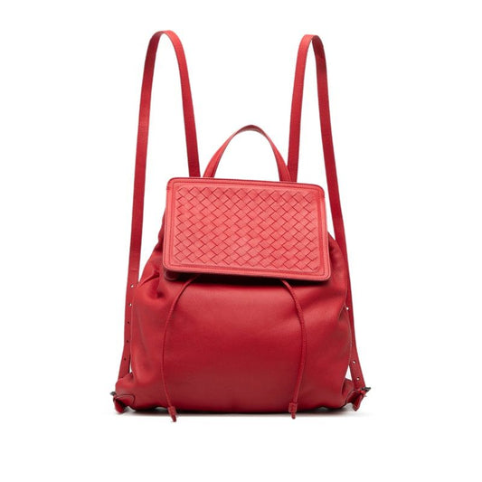 Bottega Veneta Intrecciato Rucksack Backpack Red Leather Women's Bottega Veneta