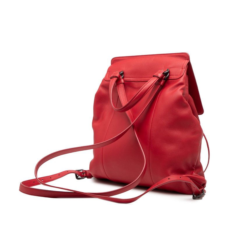 Bottega Veneta Intrecciato Rucksack Backpack Red Leather Women's Bottega Veneta
