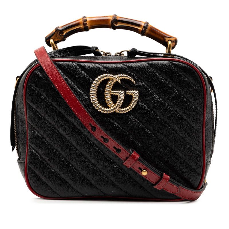 Gucci Bamboo Ggmarmont Handbag Shoulder Bag 2way 602270 Black Red Leather