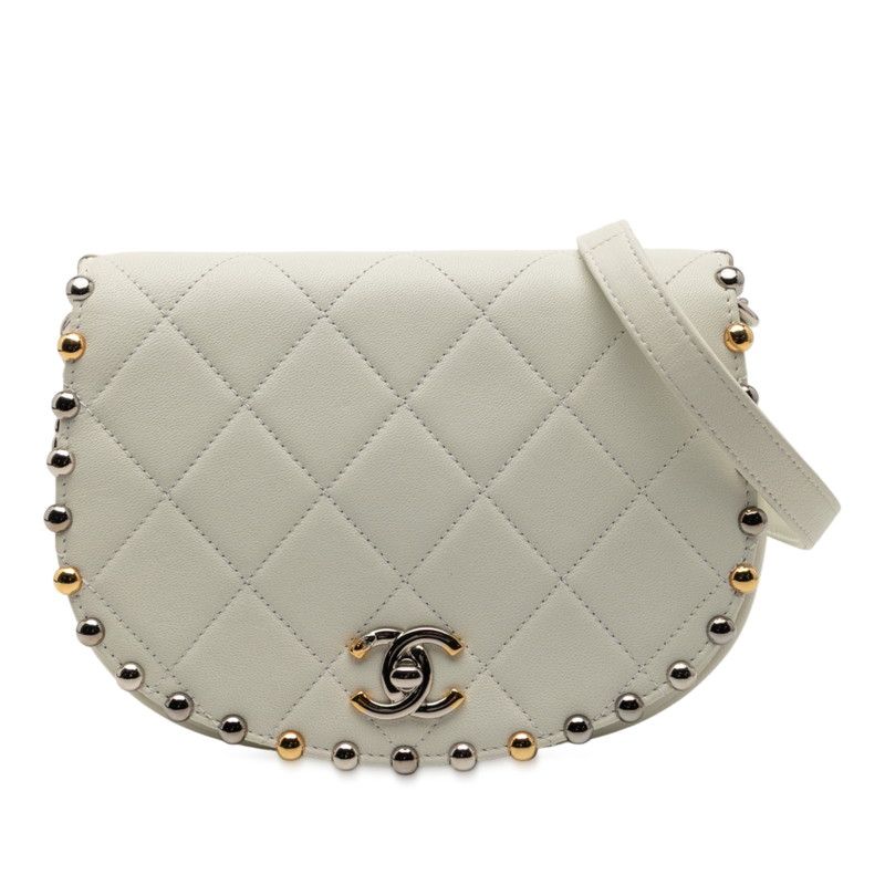 Chanel Matelasse Cocomark Crossbody Chain Shoulder Bag White Leather Women's
